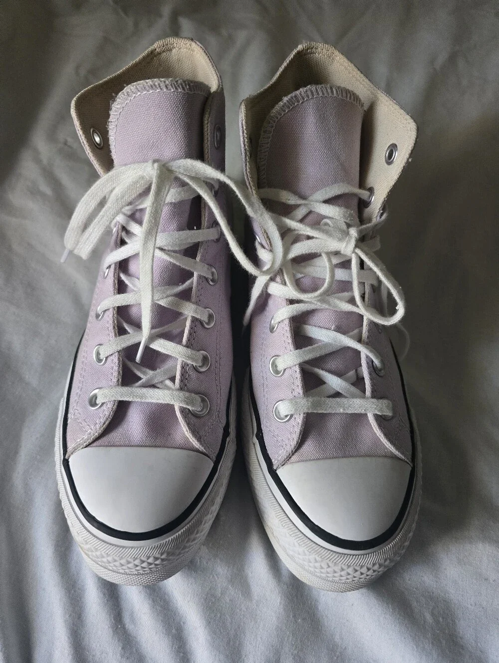 Converse High-Top Canvas Sneakers in Light Lavender and White Platform